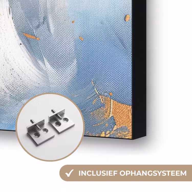 Blauw - Modern - Marmer - Abstract - Goud Textielframe zwart klein -USP_ophangsysteemNL