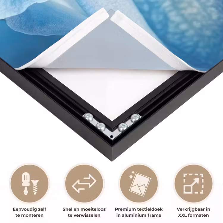 Blauw - Orchidee - Elegeant Textielframe zwart klein -USP_closeupNL