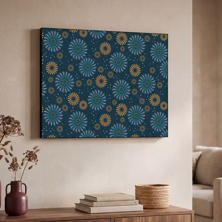 Blauw - Patroon - Retro Textielframe zwart klein 947 -sfeer3