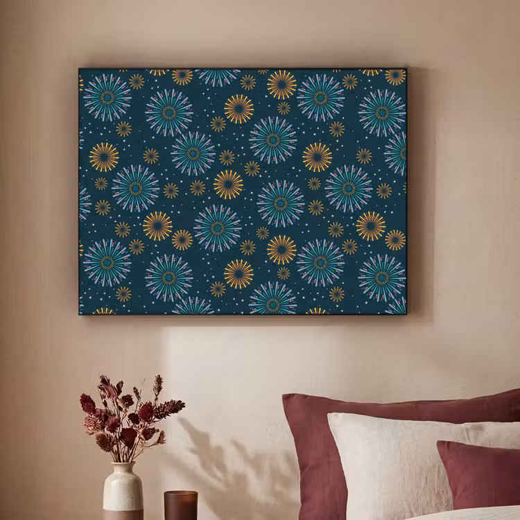 Blauw - Patroon - Retro Textielframe - compleet frame klein 947 -sfeer1