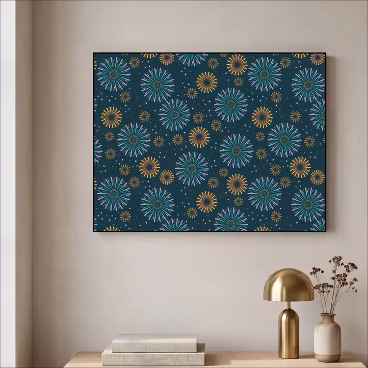 Blauw - Patroon - Retro Textielframe zwart klein 947 -sfeer2