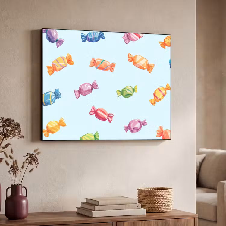 Blauw - Patroon - Snoep Textielframe zwart klein -sfeer3