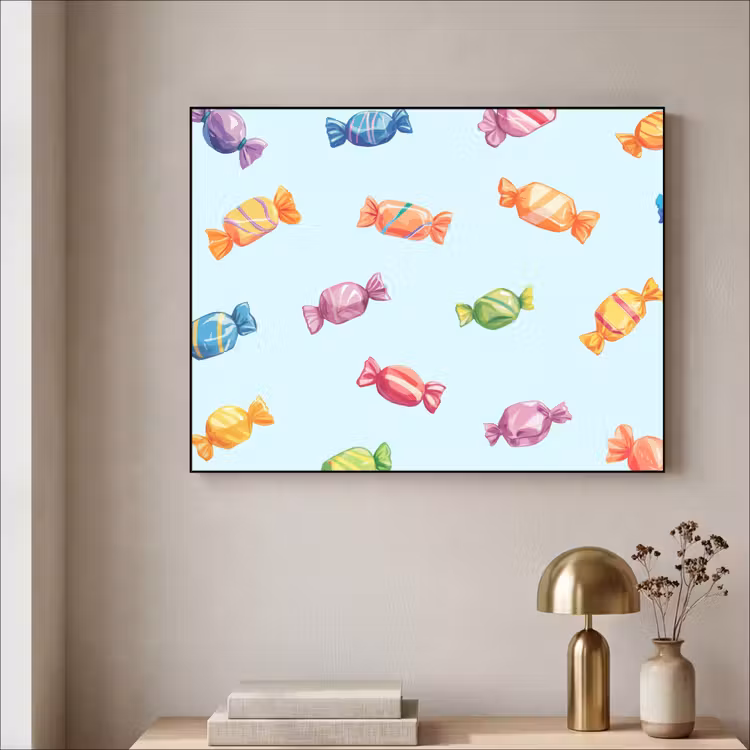 Blauw - Patroon - Snoep Textielframe zwart klein -sfeer2
