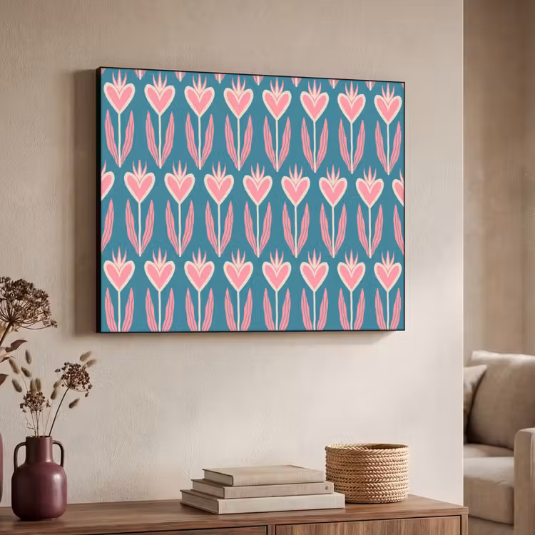 Blauw - Retro - Patroon - Hartjes Textielframe - compleet frame klein 947 -sfeer3