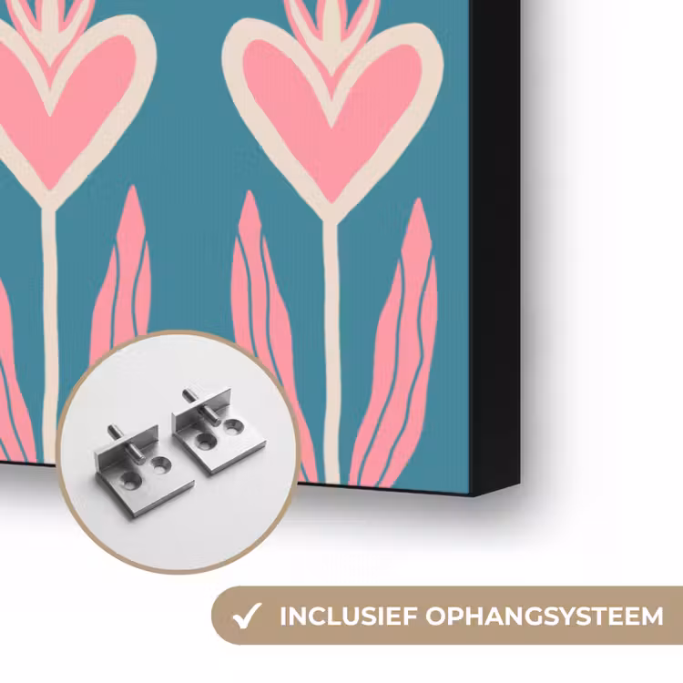 Blauw - Retro - Patroon - Hartjes Textielframe zwart klein 947 -USP_ophangsysteemNL