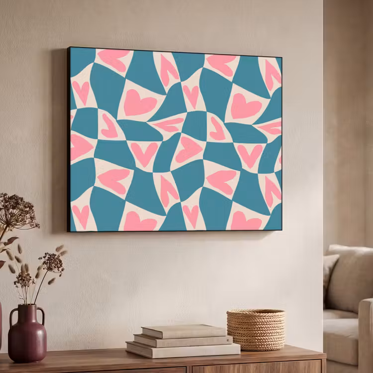 Blauw - Vlakken - Patroon - Hartjes Textielframe - compleet frame klein 947 -sfeer3