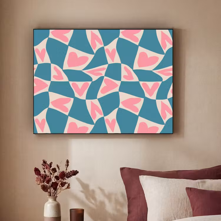 Blauw - Vlakken - Patroon - Hartjes Textielframe zwart klein 947 -sfeer1