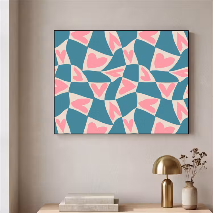 Blauw - Vlakken - Patroon - Hartjes Textielframe - compleet frame klein 947 -sfeer2