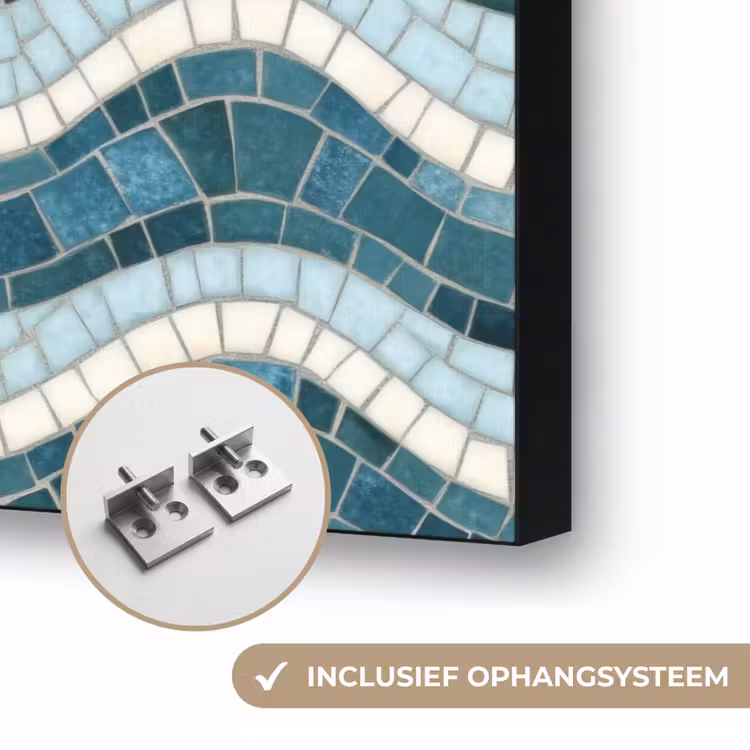 Blauw - Wit - Mozaïek - Golvend Textielframe zwart klein 947 -USP_ophangsysteemNL