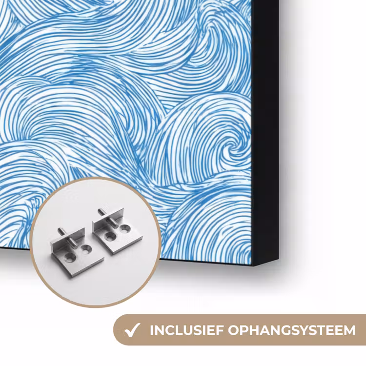 Blauw - Wit - Spiraal - Golven - Lijnen Textielframe zwart klein 947 -USP_ophangsysteemNL