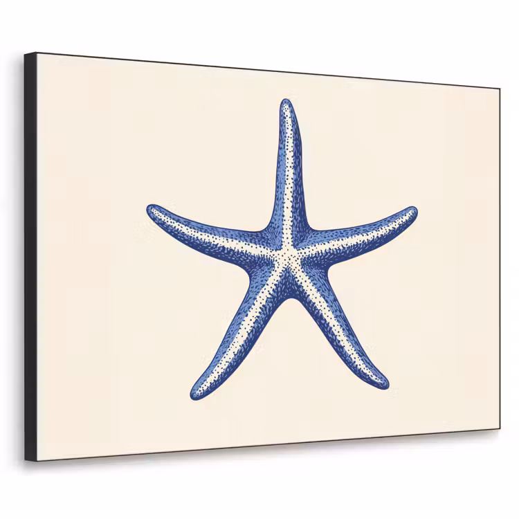 Blauwe zeester - Minimalistisch - Beige Textielframe zwart klein -3d