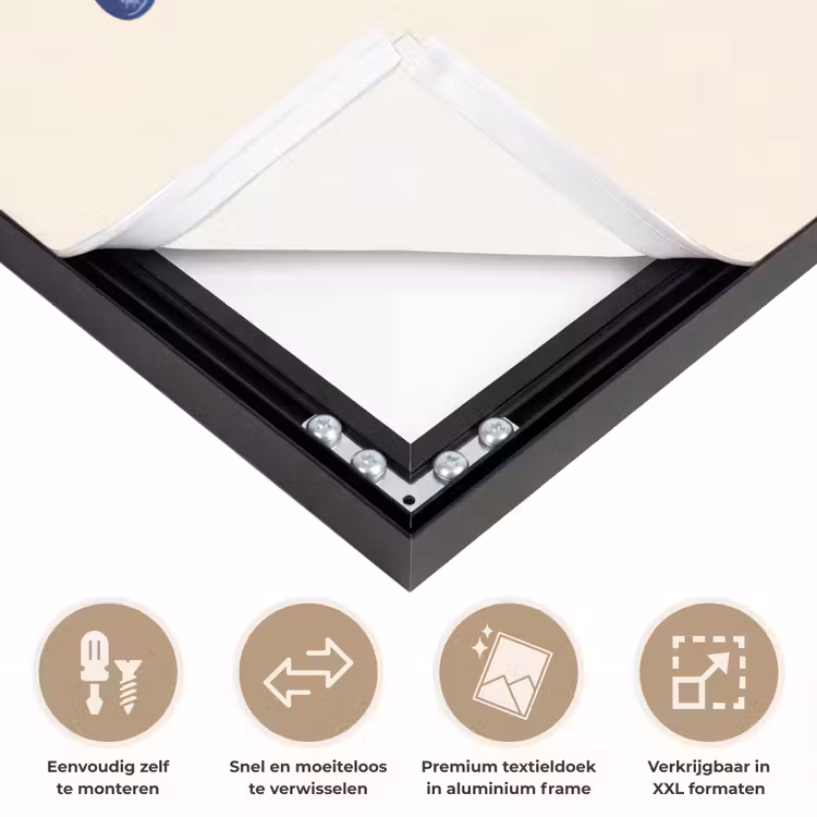 Blauwe zeester - Minimalistisch - Beige Textielframe zwart klein -USP_closeupNL