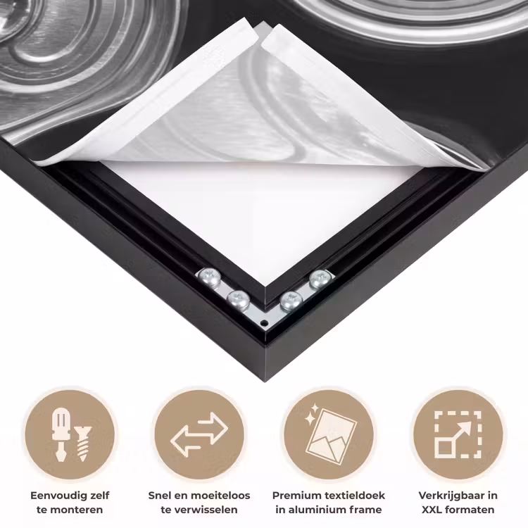 Blikjes - Aluminium - Patroon - Industrieel - Zilver Textielframe zwart klein -USP_closeupNL
