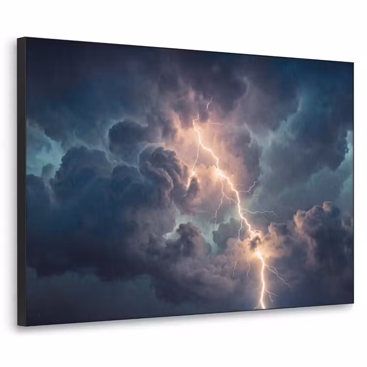 Bliksem - Storm - Natuur - Donker Textielframe zwart klein -3d