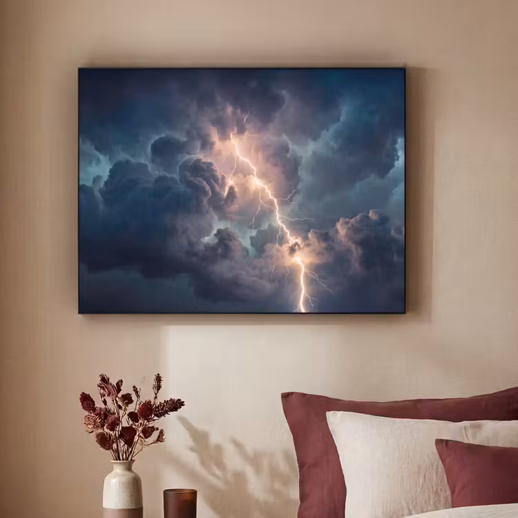 Bliksem - Storm - Natuur - Donker Textielframe zwart klein -sfeer1