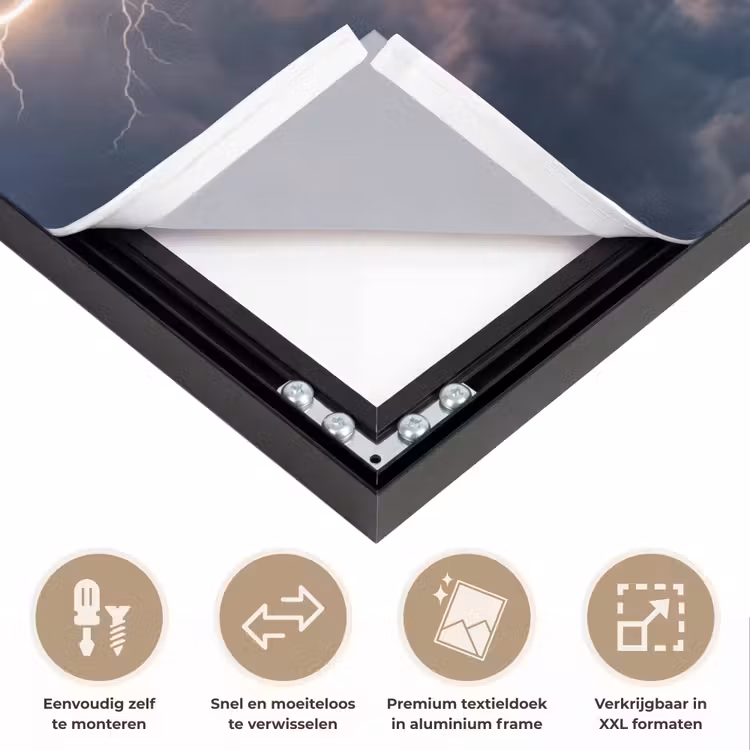 Bliksem - Storm - Natuur - Donker Textielframe zwart klein -USP_closeupNL