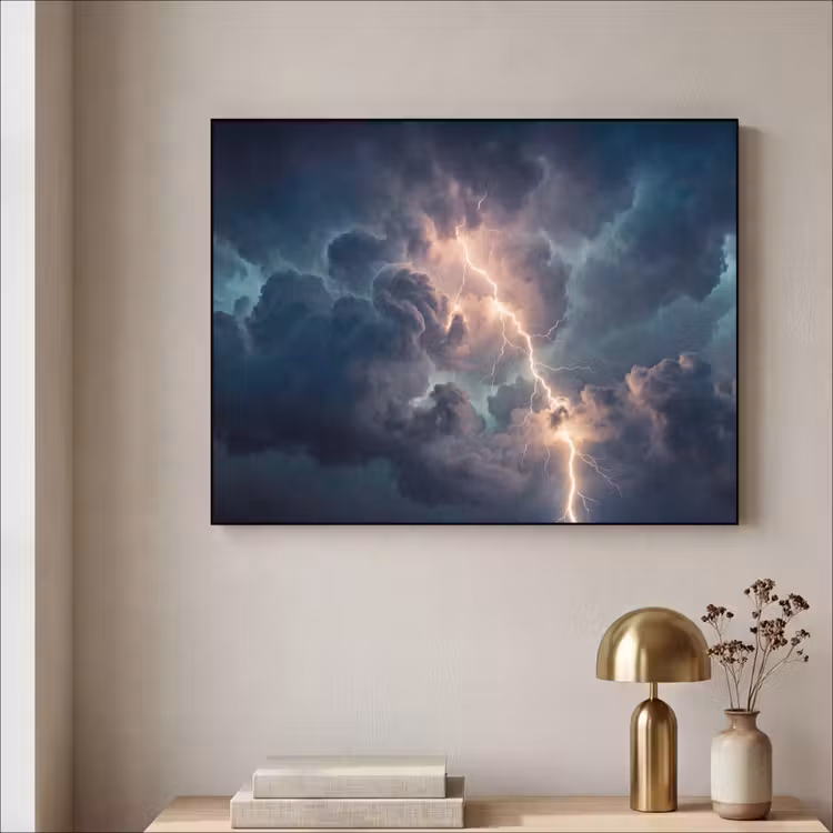 Bliksem - Storm - Natuur - Donker Textielframe zwart klein -sfeer2