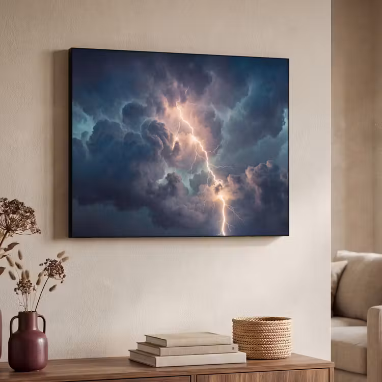 Bliksem - Storm - Natuur - Donker Textielframe zwart klein -sfeer3