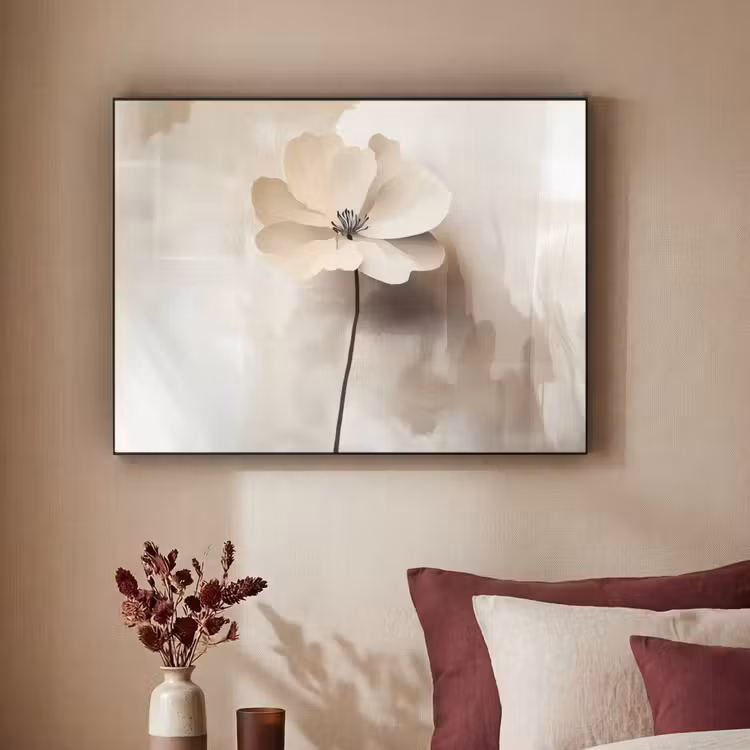 Bloem - Beige - Verf - Schaduw Textielframe - compleet frame klein -sfeer1