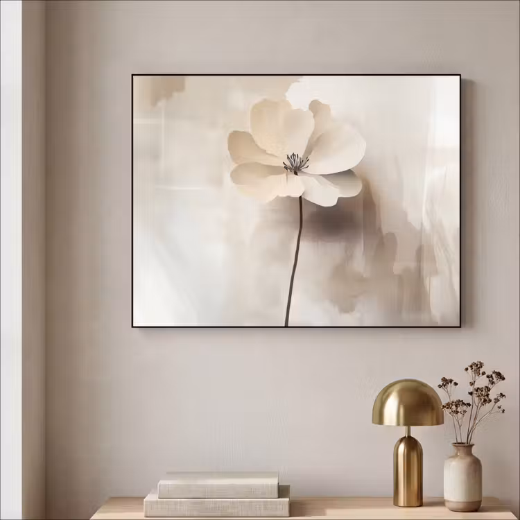 Bloem - Beige - Verf - Schaduw Textielframe - compleet frame klein -sfeer2