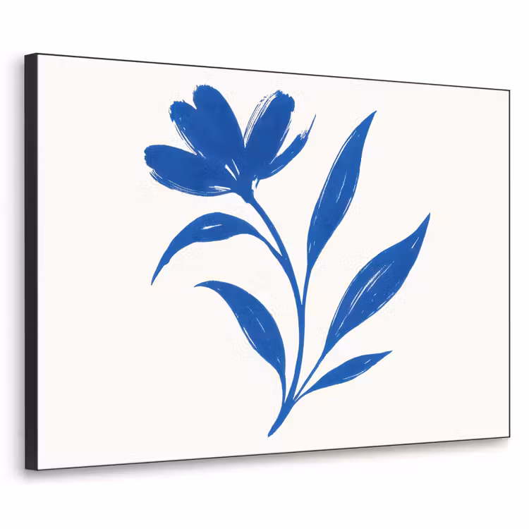 Bloem - Blaadjes - Minimalistisch - Blauw Textielframe - compleet frame klein -3d