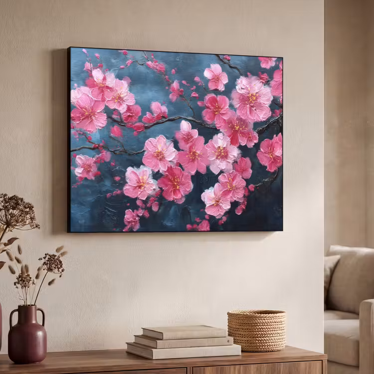 Bloem - Bloesems - Roze - Abstract Textielframe - compleet frame klein -sfeer3