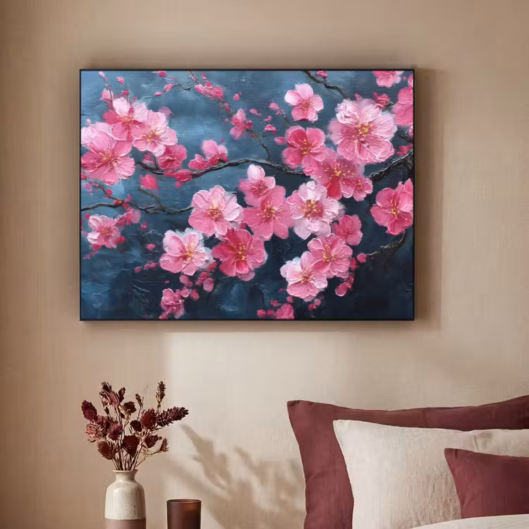 Bloem - Bloesems - Roze - Abstract Textielframe zwart klein -sfeer1