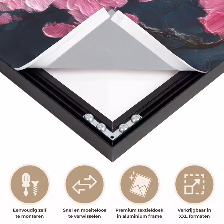 Bloem - Bloesems - Roze - Abstract Textielframe zwart klein -USP_closeupNL