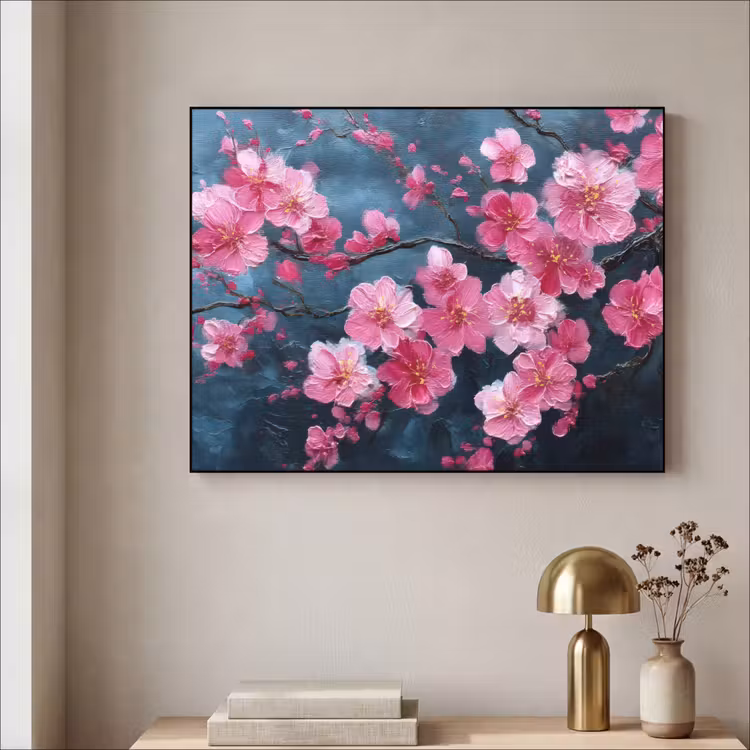 Bloem - Bloesems - Roze - Abstract Textielframe zwart klein -sfeer2