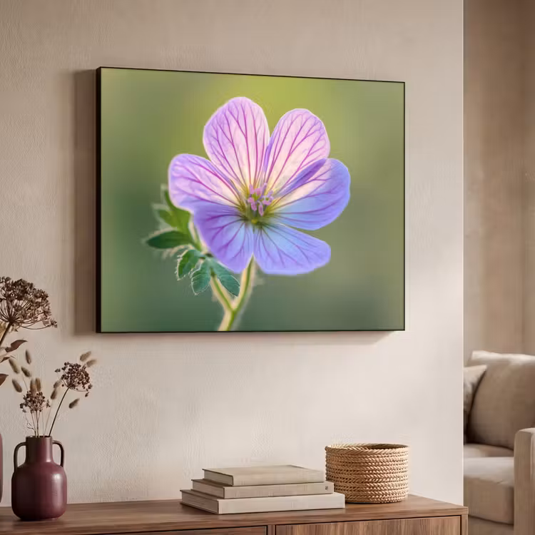 Bloem - Close up - Paars Textielframe zwart klein -sfeer3