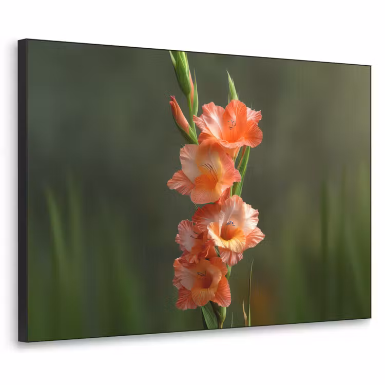Bloem - Gladiolen - Zalmroze Textielframe zwart klein -3d