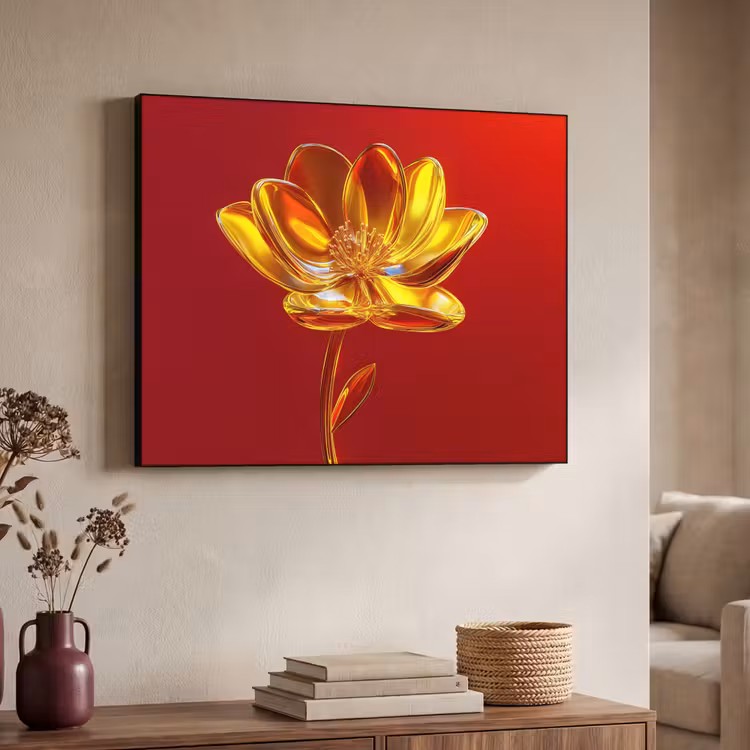 Bloem - Goud - Glazen Textielframe - compleet frame klein -sfeer3