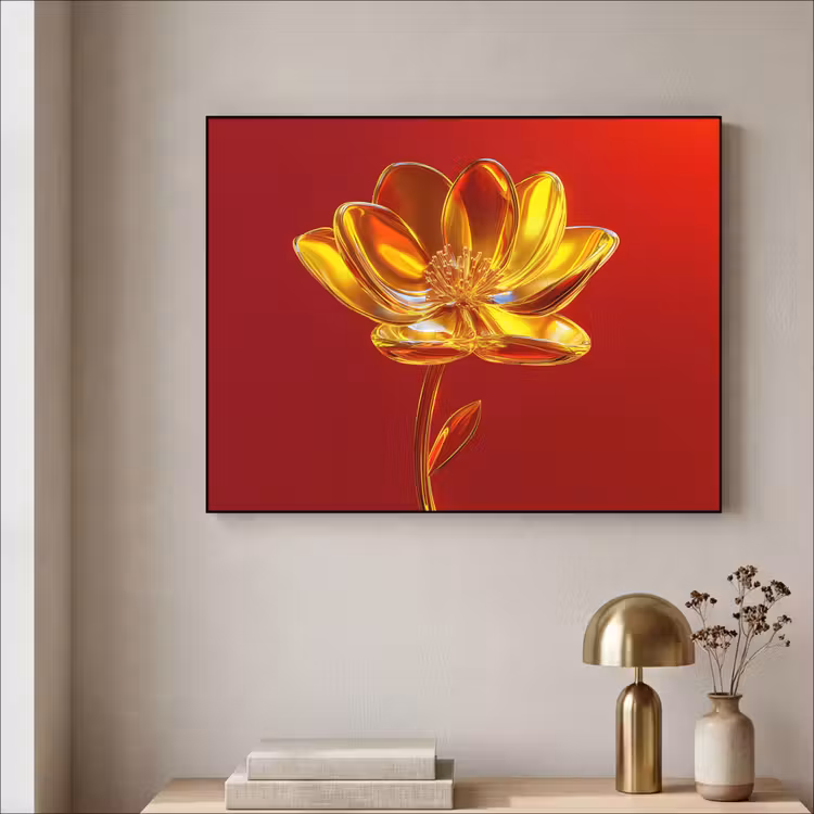 Bloem - Goud - Glazen Textielframe zwart klein -sfeer2