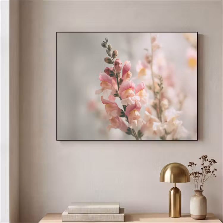 Bloem - Leeuwenbek - Roze - Stengel Textielframe zwart klein -sfeer2