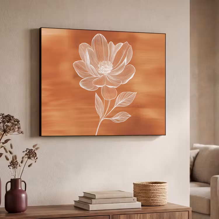 Bloem - Minimalistisch - Wit Textielframe zwart klein -sfeer3