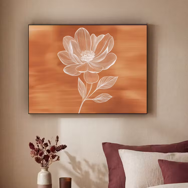 Bloem - Minimalistisch - Wit Textielframe zwart klein -sfeer1