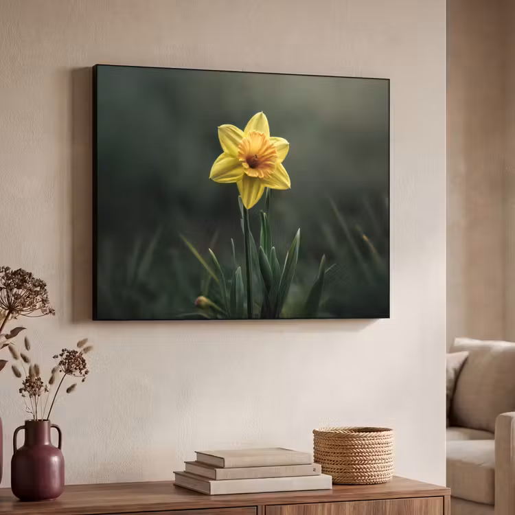 Bloem - Narcis - Gras - Geel Textielframe zwart klein -sfeer3