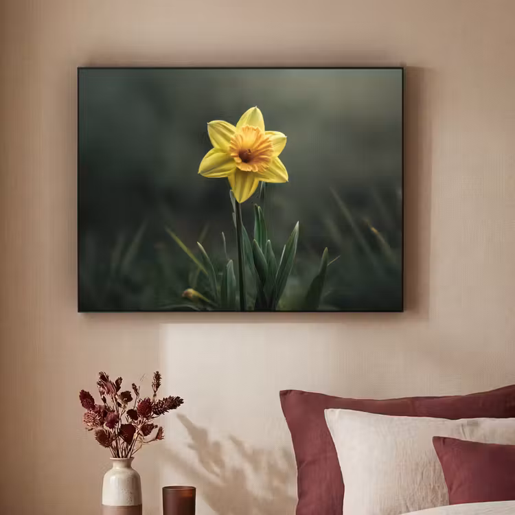 Bloem - Narcis - Gras - Geel Textielframe zwart klein -sfeer1