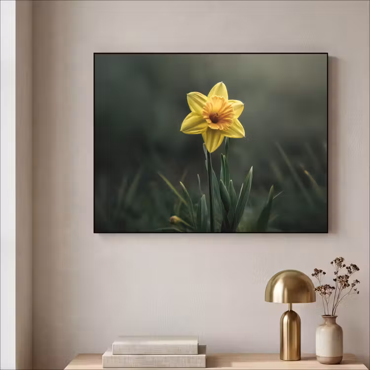 Bloem - Narcis - Gras - Geel Textielframe zwart klein -sfeer2