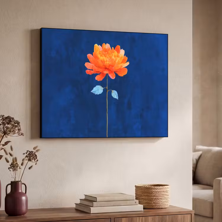 Bloem - Oranje - Bladeren Textielframe - compleet frame klein -sfeer3