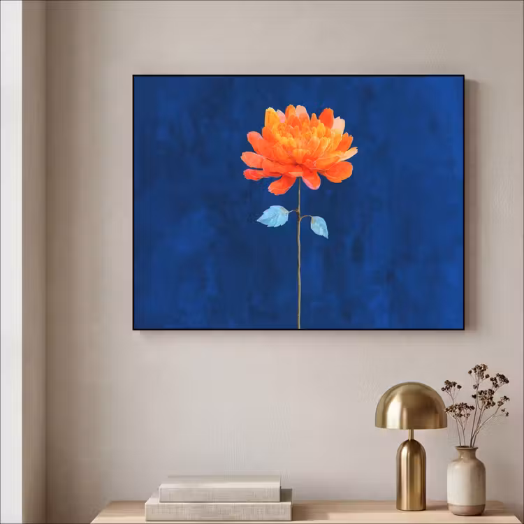 Bloem - Oranje - Bladeren Textielframe - compleet frame klein -sfeer2