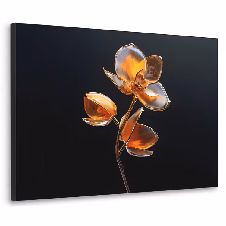 Bloem - Orchidee - Oranje Textielframe - compleet frame klein -3d