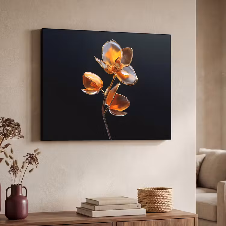 Bloem - Orchidee - Oranje Textielframe - compleet frame klein -sfeer3
