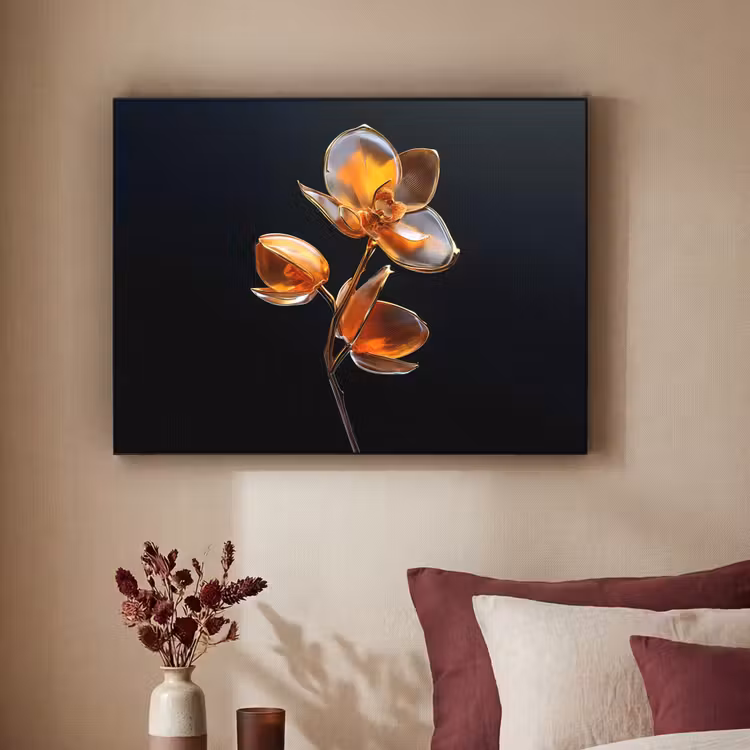 Bloem - Orchidee - Oranje Textielframe - compleet frame klein -sfeer1
