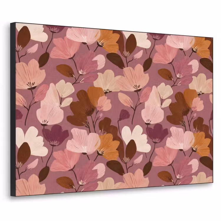 Bloem - Patroon - Roze Textielframe zwart klein 947 -3d