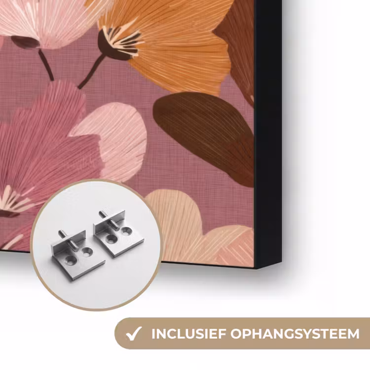 Bloem - Patroon - Roze Textielframe zwart klein 947 -USP_ophangsysteemNL