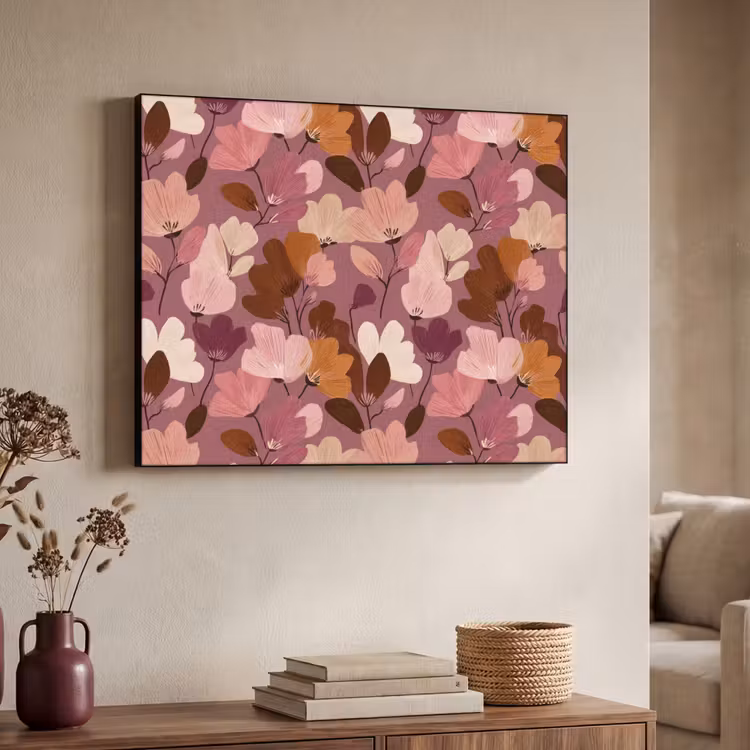Bloem - Patroon - Roze Textielframe zwart klein 947 -sfeer3