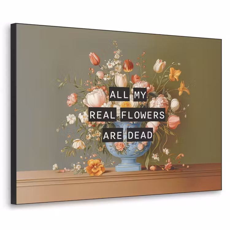 Bloem - Quote - Vintage - Art Textielframe zwart klein -3d