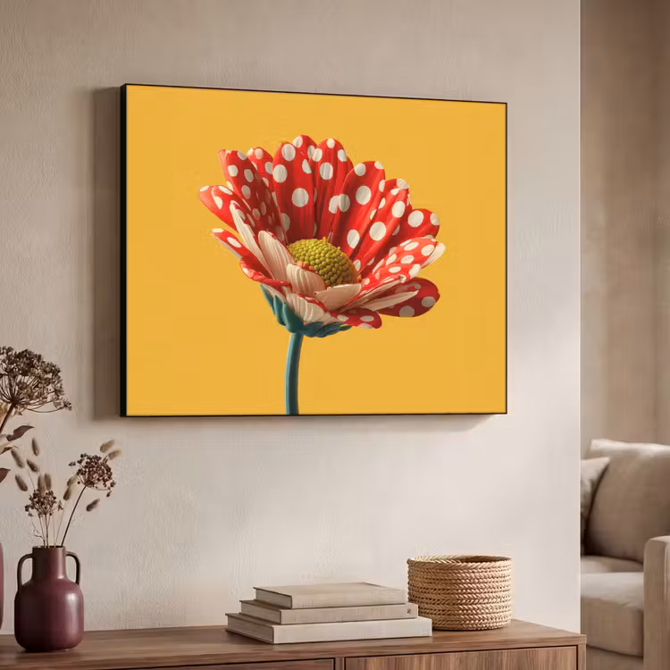Bloem - Rood - Stippen Textielframe zwart klein -sfeer3