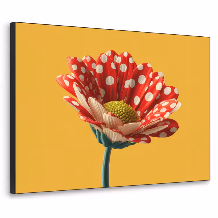 Bloem - Rood - Stippen Textielframe zwart klein -3d